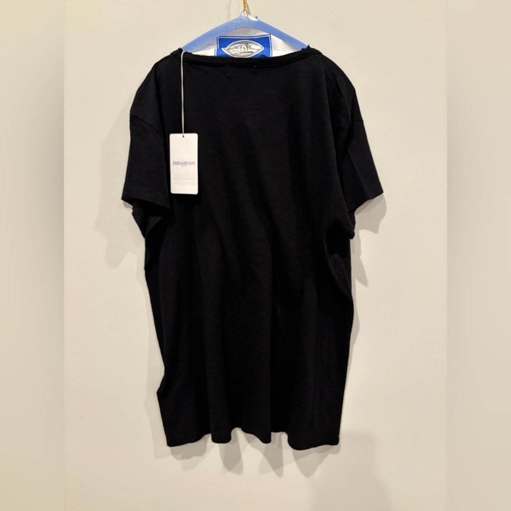 Zadig & Voltaire Black Tee with White 'Rock' Print NWT-Large - Picture 6 of 10